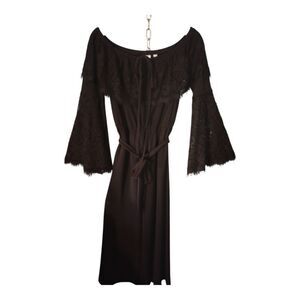 New York &Co. Wide leg jumpsuit w sheer lace bell sleeves, off shoulder